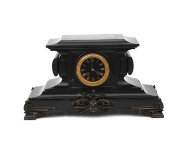 Zwart natuurstenen schouwpendule, Frankrijk, eind 19e eeuw, Antiek en Kunst