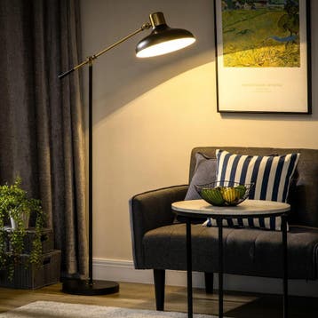 Industriële vloerlamp verstelbaar zwart, Huis en Inrichting, Lampen | Vloerlampen, Verzenden, Nieuw