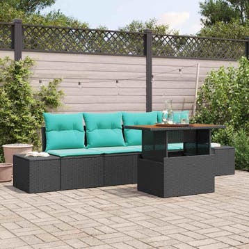 vidaXL Tuin Eetset 5 st 4-Aantal zitplaatsen Zwart en, Tuin en Terras, Tuinsets en Loungesets, Verzenden, Nieuw, Rotan, 5 zitplaatsen