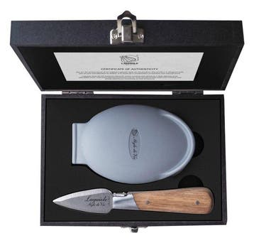 Laguiole - Oyster Knife & Oyster holder - Oak Wood handle -