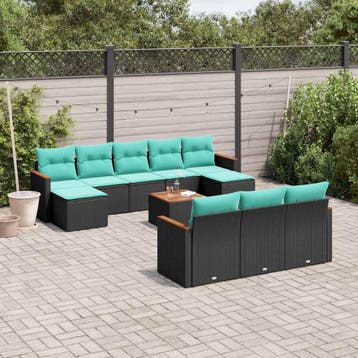 vidaXL 11-delige tuinbankset met kussens, zwart polyrotan, Verzenden, Nieuw