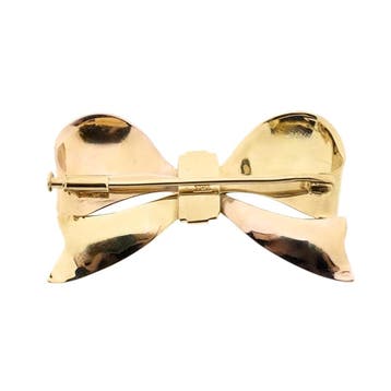 Vintage bicolor gouden broche als strik, Ophalen of Verzenden, Gebruikt, Goud, Goud