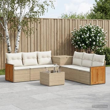 vidaXL Bankstel 8 st Beige en Crème Wit Poly Rattan en Staal, Verzenden, Nieuw