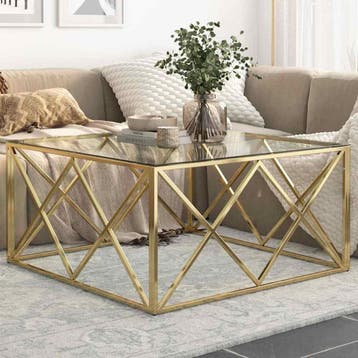 vidaXL Salontafel roestvrijstaal en gehard glas goudkleurig, Huis en Inrichting, Tafels | Salontafels, Verzenden, Nieuw, Metaal