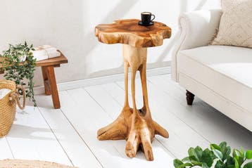 Massief houten bijzettafel ROOT 70cm naturel teakhout, Huis en Inrichting, Tafels | Sidetables, Ophalen of Verzenden, Nieuw