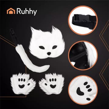 Ruhhy Witte verkleedset kat of vos – 4-delig met masker,.., Ophalen of Verzenden, Nieuw