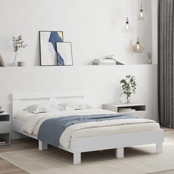 vidaXL Bedframe met hoofdbord bewerkt hout wit 120x200 cm, Verzenden, Wit, Nieuw, Twijfelaar