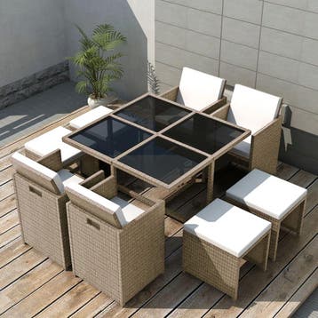 vidaXL 9-delige Tuinset met kussens poly rattan beige, Meer dan 8 zitplaatsen, Nieuw, Tuinset, Verzenden