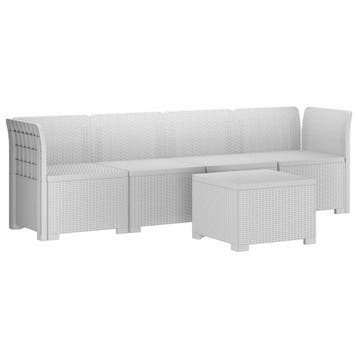 vidaXL 4-Persoons Tuin Sofa Rieten Look PP Wit, Verzenden, Nieuw