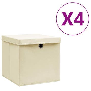 vidaXL Opbergboxen met deksel 4 st 28x28x28 cm crèmekleurig, Huis en Inrichting, Verzenden, Nieuw