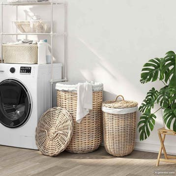 vidaXL Wasmand met deksel GENDT 2 st Natuurlijk grijs Kubu, Verzenden, Nieuw
