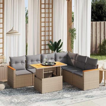 vidaXL 7-delige Loungeset met kussens poly rattan beige, Tuin en Terras, Tuinsets en Loungesets, Verzenden, Nieuw, Loungeset