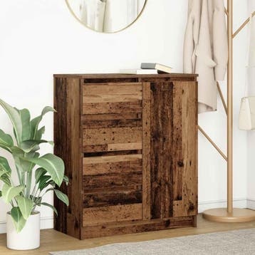 vidaXL Dressoir met lades 71x35x84 cm spaanplaat hout oud, Verzenden, Nieuw, Overige houtsoorten, Minder dan 50 cm