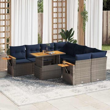 vidaXL 9-delige Loungeset met kussens poly rattan grijs, Verzenden, Nieuw, Loungeset