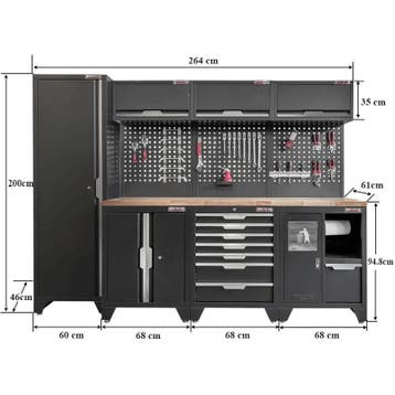 Gereedschapskasten set wandlengte 264 cm. tweedeurs lage, Ophalen of Verzenden, Nieuw