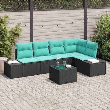 vidaXL Tuin Sofa Set 6 st Zwart poly rattan, Tuin en Terras, Tuinsets en Loungesets, Verzenden, Nieuw, Rotan, 6 zitplaatsen