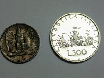 Italië. 500 Lire 1991 PROOF + 5 Lire 1927 (Zonder