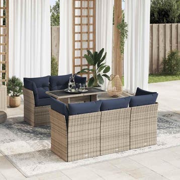vidaXL 6-delige Loungeset met kussens poly rattan acacia, Verzenden, Nieuw, Loungeset