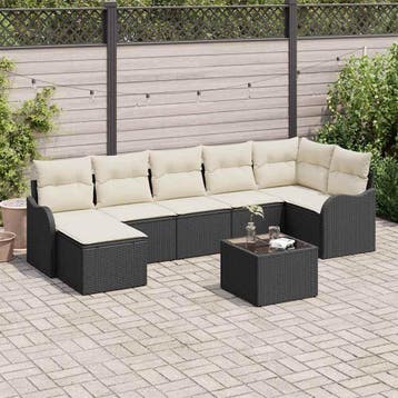 vidaXL Tuin Sofa Set Zwart poly rattan, Verzenden, Nieuw, Rotan, 7 zitplaatsen