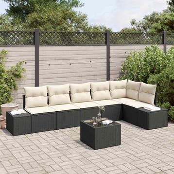 vidaXL Tuin Sofa Set 7 st Zwart en Crème poly rattan, Tuin en Terras, Tuinsets en Loungesets, Verzenden, Nieuw, Rotan, 7 zitplaatsen