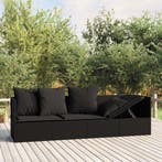 vidaXL Loungebed met kussens poly rattan zwart, Tuin en Terras, Verzenden, Nieuw