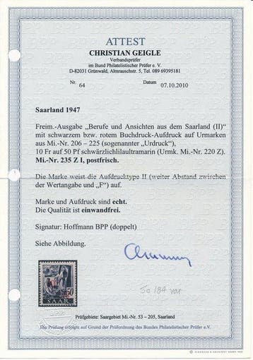 Saarland 1947 - Beroepen en Ansichten, 10 Fr op 50 Pf., Gestempeld