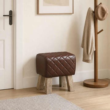 vidaXL Bank 40 x 30 x 45 cm Echt Leer Bruine diamant, Verzenden, Nieuw