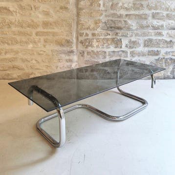 Salontafel - gerookt - Rechthoekige salontafel met tubulaire, Antiek en Kunst, Kunst | Designobjecten