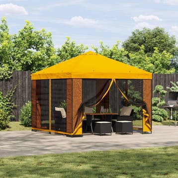 vidaXL Tuin Gazebo met Zijwanden 3 x 3 m Geel Polyester en, Verzenden, Nieuw