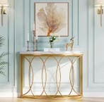 Luxe Gouden Halfronde Consoletafel – Marmerlook, 110 cm, Antiek en Kunst, Antiek | Meubels | Tafels, Verzenden