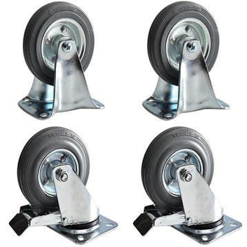 Benson Set van 4 transportwielen - 100 mm - zwenkwiel met..., Doe-het-zelf en Verbouw, Zwenkwielen, Ophalen of Verzenden, Nieuw