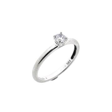 Witgouden solitair ring met zirconia; Blush, Gebruikt, Overige kleuren, Ophalen of Verzenden, 17 tot 18