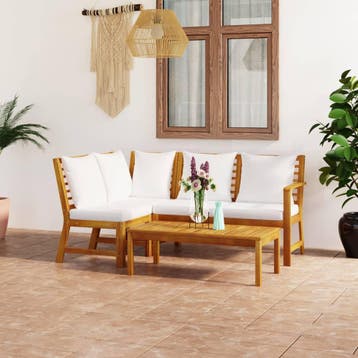 vidaXL 4-delige Loungeset met kussens massief acaciahout, Verzenden, Nieuw, Hardhout, Loungeset