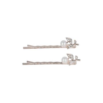 Haarspeld Schuifspeldjes 6cm - Bloem Parel Strass - Zilver -, Nieuw