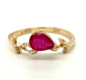 Ring - 14 karaat Geel goud - 0.76ct. tw. Robijn, Nieuw
