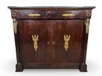 Credenza - Hout, Marmer, Brons - Servante Impero Mogano, Antiek en Kunst