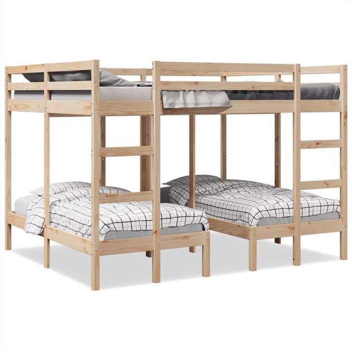 vidaXL Stapelbed 3-voudig massief grenenhout 160x200/80x160, Huis en Inrichting, Slaapkamer | Bedden, 160 cm, 200 cm, Bruin, Tweepersoons