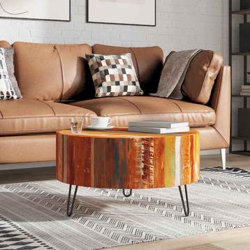 vidaXL Salontafel rond massief gerecycled hout, Huis en Inrichting, Verzenden, Rond, Nieuw, 50 tot 100 cm