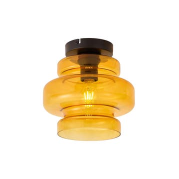 Retro plafondlamp zwart met oranje glas - Denise, Verzenden, Nieuw, Retro