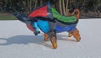 sculptuur, murano - mondriaan stijl glazen stier - 19 cm -