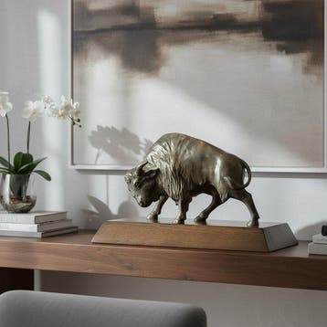 sculptuur, Charging Bison in Art Deco style - 35 cm in