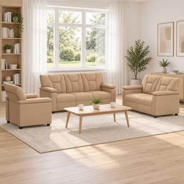 vidaXL Bankstel 3 pcs Cappuccino Kunstleer, Verzenden, Nieuw, Leer, 150 tot 200 cm