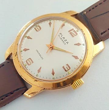 Plaza 17 jewels - Swiss gold plated mens - Zonder, Nieuw