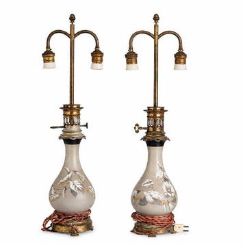 Tafellamp (2) - Glas, Metaal - 2 vaaslampen