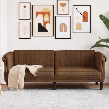 vidaXL Driezitsbank kunstsuède bruin, Huis en Inrichting, Verzenden, Leer, Minder dan 150 cm, Driepersoons