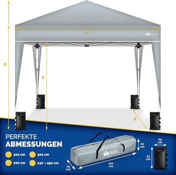 Partytent - Opvouwbaar - 3x3 m - Paviljoen - Easy up - Grijs, Tuin en Terras, Partytenten, Verzenden, Zo goed als nieuw