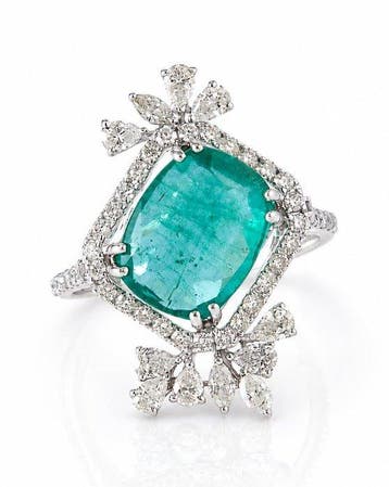 Statement ring - 14 karaat Witgoud - 4.52ct. tw. Smaragd -