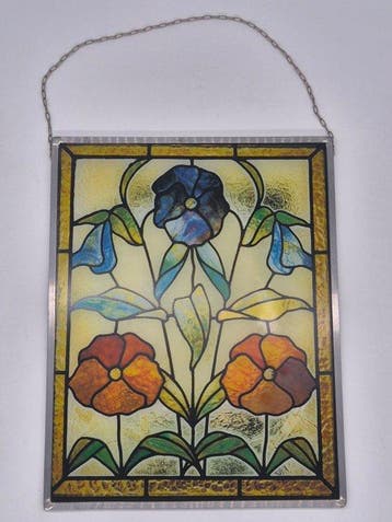 Wanddecoratie - Jugendstil raamkunst met bloemrijk decor –