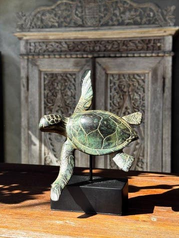 sculptuur, NO RESERVE PRICE - Bronze Patinated Turtle on a, Antiek en Kunst