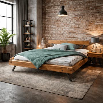 TPT Möbel Woodbury Massief Wild Eiken Balkenbed - 160 x 210, Nieuw